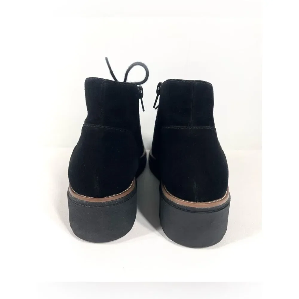 Clarks Sharon Hop Black Suede Booties Lace Zip Wedge Women 8 M